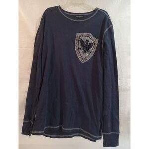 Rawyalty Mens XL Navy Blue Rhinestone Eagle Crest Waffle Knit Thermal Shirt